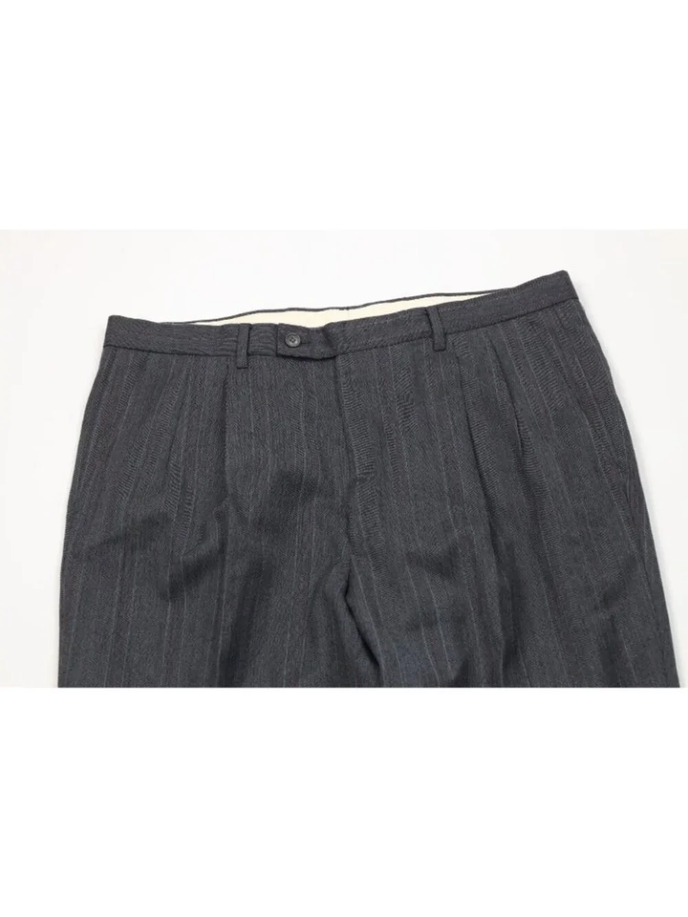 Vtg 80s 90s Mens 44R 2 Piece Wool Double Breasted Suit Striped Wide Leg 38x32
